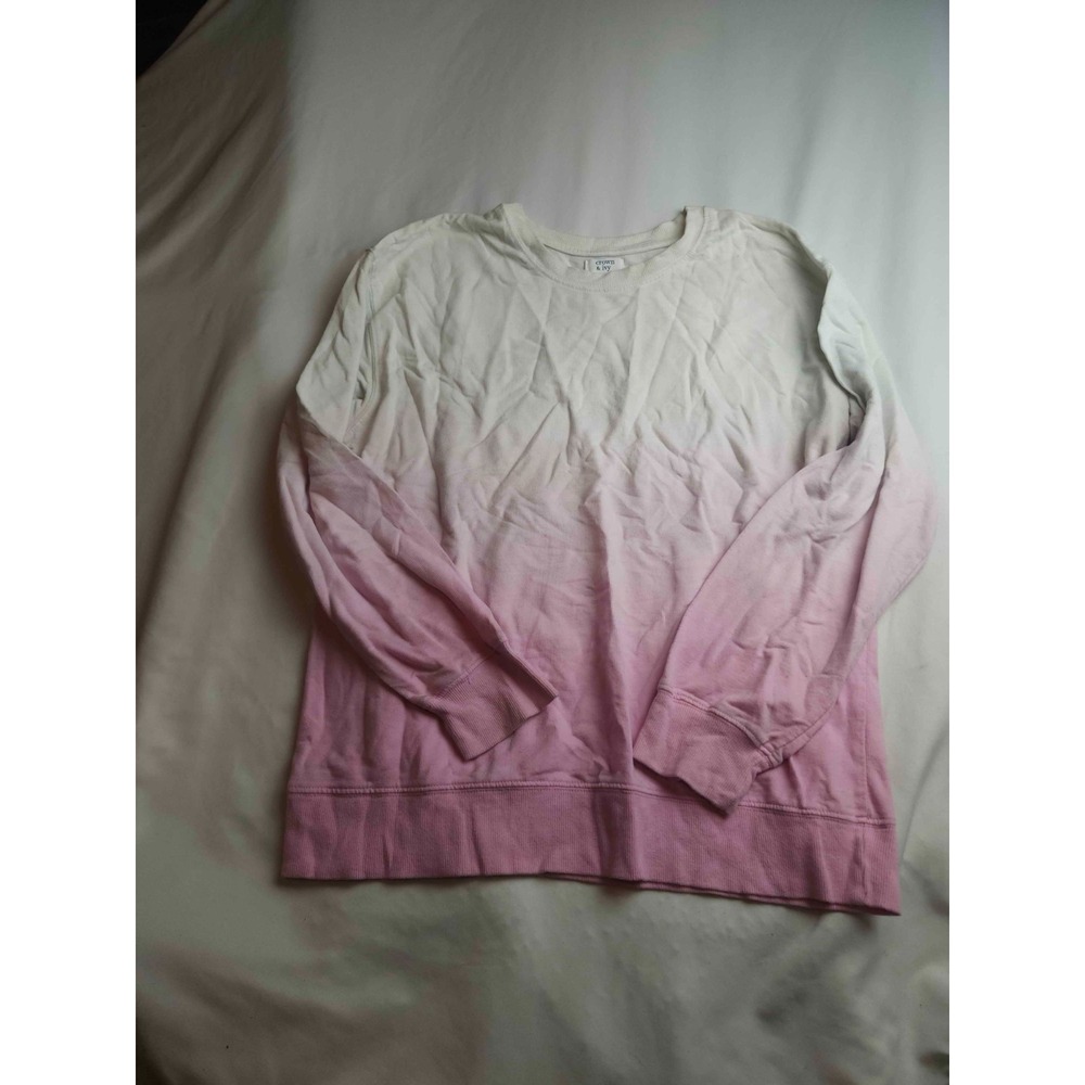 Crown & Ivy Sweatshirt Womens XL Pink White Pastel Ombre Athleisure Sporty Chic